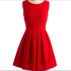Cue the Compliments dress in red (ModCloth)